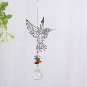 Acchiappasole in cristallo con colibrì e perline colorate con sfera sfaccettata