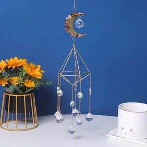 Prachtige gouden maan kristallen suncatcher hangdecoratie met AB kleurrijke kristalbollen