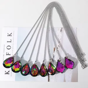 Colgantes de cristal iridiscente con cadenas de bolas de plata para decoración DIY