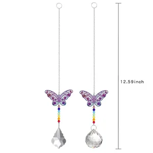 Kristall-Schmetterling-Sonnenfänger mit Regenbogenperlen und Anhänger, 32 cm lang