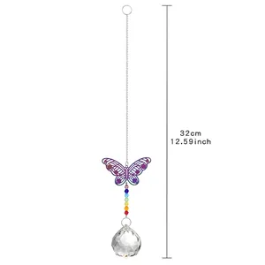 32cm Kristall-Sonnenfänger Hängedekoration mit buntem Schmetterling und Regenbogenperlen