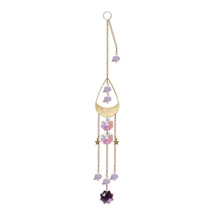 Detail of gold crystal suncatcher with purple stones and AB iridescent prisms.
