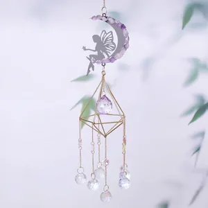 Attrape-soleil décoratif en cristal pour jardin avec fée lune et boules.