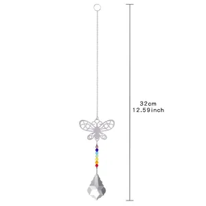 Schmetterling-Kristall-Suncatcher mit bunten Perlen, Länge 32 cm oder 12,59 Zoll