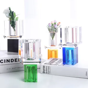 Nordische Geometrische Kristall Quadrat Vase Moderner Minimalistischer Transparenter Glas Blumentopf Tischdeko Kunst Vase