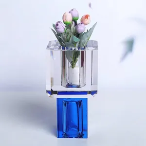 Moderne nordische quadratische Kristallvase für Schreibtischdekoration aus Glas
