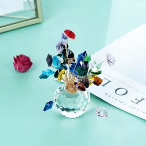 Figura de Flor de Cristal Hecha a Mano Base de Manzana Facetada Cuentas de Vidrio de Colores Alambre de Cobre Adorno Hogar Regalo