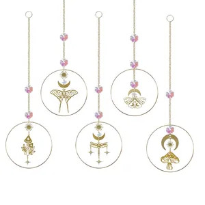 Gold White Crystal Suncatcher Mushroom Butterfly Dragonfly Moon Star Metal Hanging Decor Garden Window Home Bohemian Sun Catcher