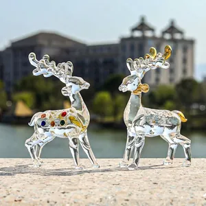 Statuetta di Cervo in Cristallo Stile Europeo di Lusso Con Corna Dorate e Strass Colorati per Decorazioni Natalizie