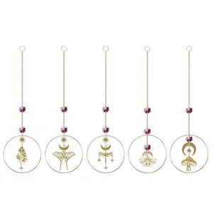 5-piece gold suncatcher set with AB crystals featuring butterfly and mushroom motifs