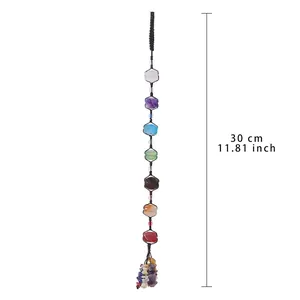 Ornement suspendu en pierre de cristal naturelle 7 chakras pour voiture et maison, 30 cm