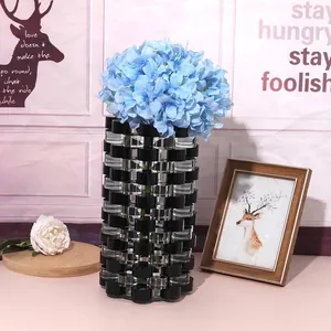 Nordic Minimalist Electroplated White Crystal Splicing Vase Modern Geometric Cylindrical Flower Holder Home Office Decor