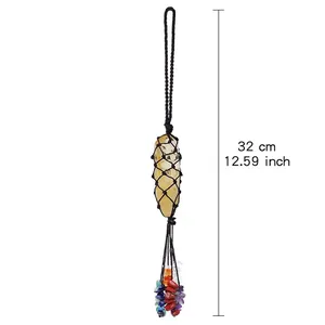 Pendentif en cristal jaune naturel avec pierres de chakra, décoration de voiture, 32cm