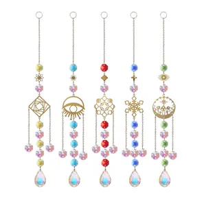 Crystal Suncatcher Hanging Ornament Gold Metal Alloy Snowflake Evil Eye Pattern Home Garden Window Decorative Light Catcher
