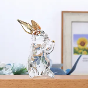 Magnifique figurine de lapin en cristal avec oreilles dorées pour la décoration