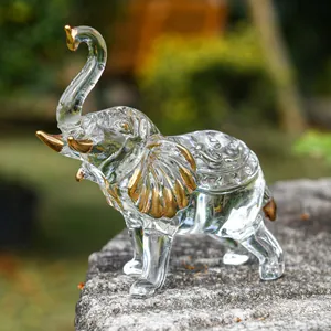 Modern Light Luxury White Crystal Animal Ornament Gilt Elephant Lion Rhino Frog Desktop Decorative Craft Home Decor