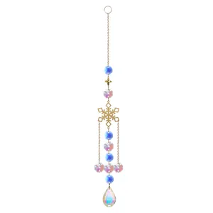 Elegant gold snowflake suncatcher featuring iridescent faceted crystal beads and teardrops.