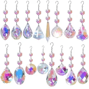 Crystal Suncatcher AB Color Prism Hanging Pendant With Metal Hook Faceted Glass Ornament For Garden Window Home Decor