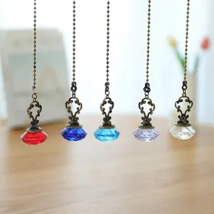 Crystal Diamond Pendant Pull Chain Bronze Metal Ball Chain Lamp Switch Ornament Retro Home Decor Ceiling Fan Accessory