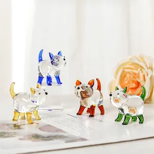 Transparant Wit Kristal Hond Beeldje Kleurrijk Glas Puppy Miniatuur Standbeeld Desktop Sculptuur Dierlijk Ornament Huisdecoratie