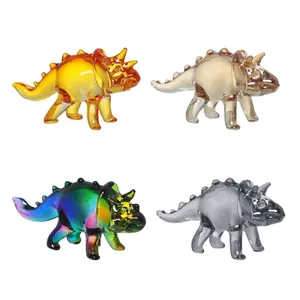 Collection of glass triceratops figurines in various colors and iridescent finishes