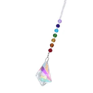 Glinsterende regenboog kristallen zonnevanger met AB-gecoate hanger en kralenketting