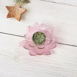 Eleganter rosa und grüner Kristall Lotusblume Figur Desktop Ornament für Wohndekoration