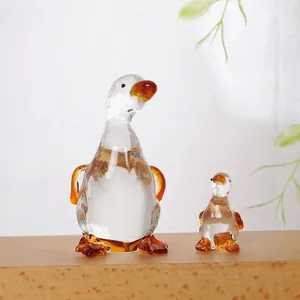 Handcrafted crystal glass duck figurines mother and child set for home decor