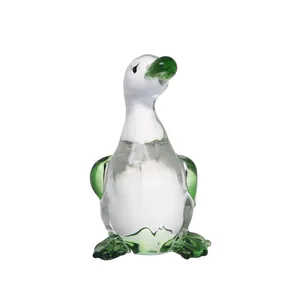 Handcrafted glass duck figurine with cute green beak and feet for home desktop decor