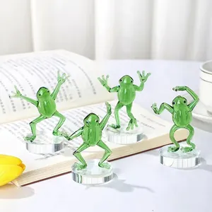 Crystal Kung Fu Frog Figurine Cute Cartoon Green Frog Desktop Ornament Creative Animal Statue Home Decor Gift