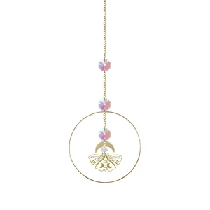 Elegant AB crystal butterfly moth suncatcher with gold moon and hoop for garden decor