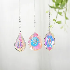 Irisierender AB Kristall Sonnenfänger Regenbogenmacher Fenster Hängende Dekoration Facettiertes Glas Träne Navette Stern Anhänger Garten Haus Deko