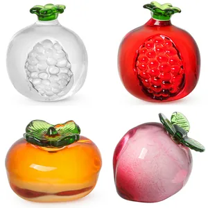 Adorno de Fruta de Cristal Artificial Moderno Simulación Granada Caqui Durazno Pisapapeles Decorativo Figurita para Decoración de Escritorio de Hogar Sala de Estar