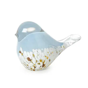 Elegant blue glass bird figurine with white and gold speckled patterns for home decor