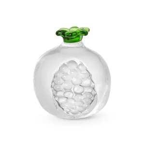 Exquisites handgefertigtes Glasgranatapfel-Ornament mit grüner Krone und Kernen
