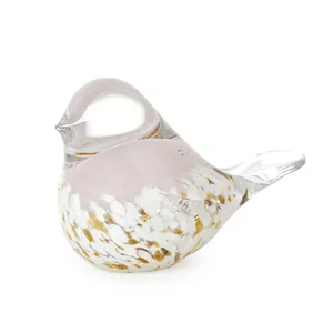 Elegant hand-blown glass bird figurine with pink and gold snowflake patterns