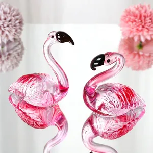 Moderne Kristallen Flamingo Ornamenten Paar Set Roze Transparant Blauw Glas Dierenbeelden Voor Home Decor Woonkamer Kantoor Bureau Accessoires Cadeau