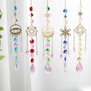 Elegant crystal suncatcher hanging ornaments with golden metal pendants and prism beads