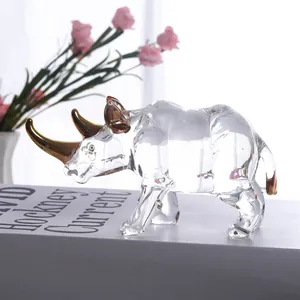Exquisite crystal rhinoceros figurine with gold plated horns for elegant desktop decoration