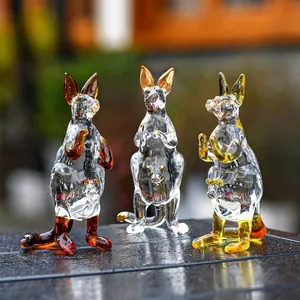 Statuetta in Cristallo a Forma di Canguro Mamma e Figlio Canguro Scultura Dorata Ambra Statua di Animale per Decorazione Ufficio
