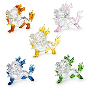 Miniatura Figurina di Drago in Cristallo Bianco Zodiaco Cinese Anno del Dragone Scultura Animale in Vetro Fatta a Mano Decorazione da Scrivania