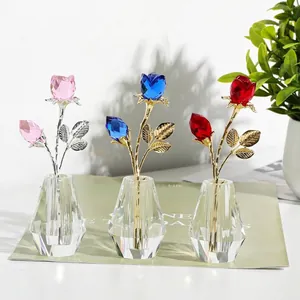 Elegante set van kristallen rozenbeeldjes in vazen, perfect cadeau voor Moederdag