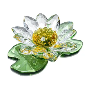 Detailed macro view showing the sparkling clear crystal lotus petals and yellow center