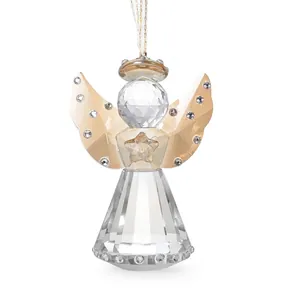 Exquisites champagnerfarbenes Kristall-Engel-Ornament mit funkelnden Flügeln für Deko