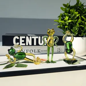 Creative set of 3 glass frog ornaments for desktop and living room home decoration