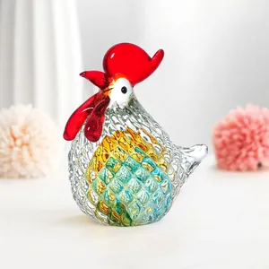 Statuetta di gallo in vetro colorato fatta a mano per decorazione casa e ufficio.