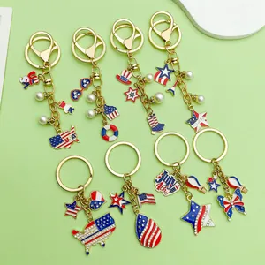 Set of American Independence Day keychains featuring USA flag stars and heart charms