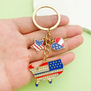 Detail view of USA flag map keychain with sparkling rhinestones for Independence Day gift