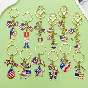 Detailed collection of patriotic 4th of July keychains with American flag and USA motifs.