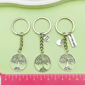 Gros plan de porte-clés Arbre de Vie avec breloques Thank You et Forever sur fond vert